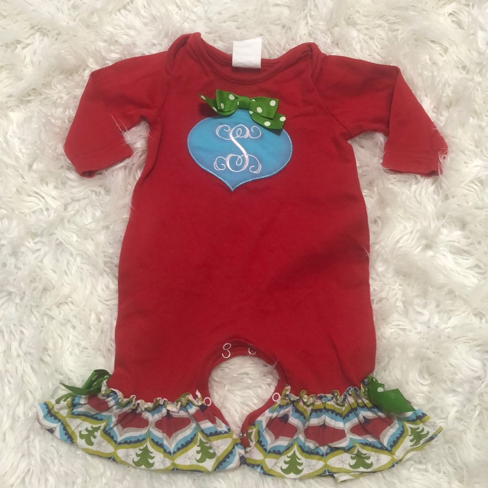 Ric Rac Ruffles Baby Christmas Long Onsie